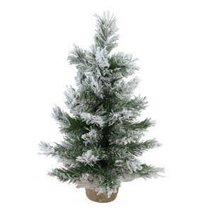 18" Flocked Pine Medium Artificial Christmas Tree in Burlap Base - Unlit
