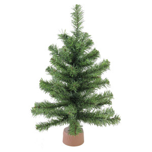 Mini Canadian Pine Medium Artificial Christmas Tree with Faux Wood Base - 18" - Unlit