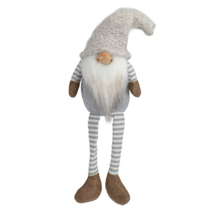 Dangling Leg Sitting Gnome Christmas Figure - 7.5" - Gray and Beige