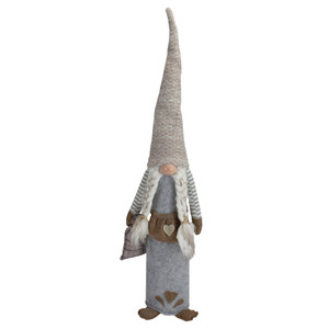Standing Girl Gnome with Plaid Toy Sack Christmas Figure - 27" - Gray and Beige