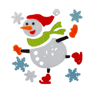 6-Piece Skating Snowman and Snowflakes Gel Christmas Window Clings