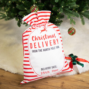 Striped "Christmas Delivery" Tied Gift Bag - 27.25" - White and Red