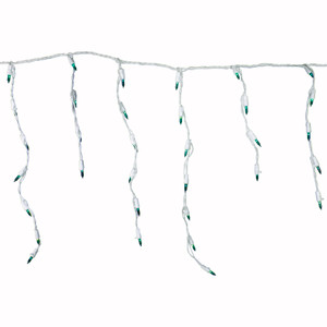 Set of 100 Green Everglow Icicle Christmas Lights, 6.6' White Wire