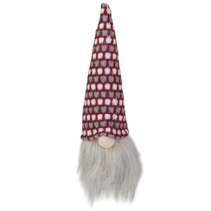 8" Lighted Red, White and Gray Knit Gnome Head Christmas Ornament
