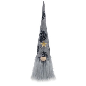 Lighted Star Gnome with Palm Leaves Hat Christmas Decoration - 16" - Gray and Black