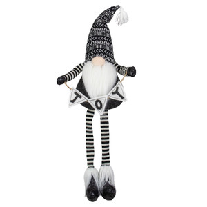 Dangling Striped Legs "JOY" Gnome Christmas Figure - 30" - Black and White