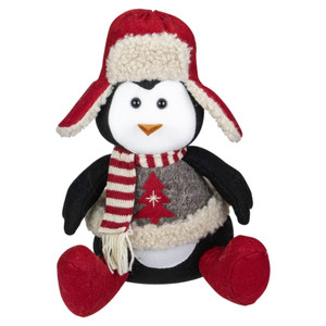 Sitting Winter Penguin with Trapper Hat Christmas Decoration - 12"