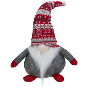 Lodge-Style Plush Gnome Christmas Figure - 17" - Red, Gray, and White