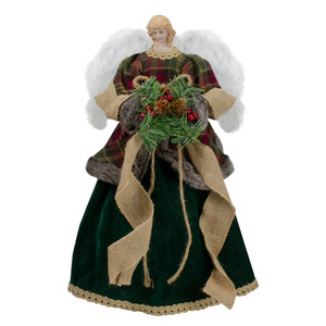 18" Red and Green Angel in a Dress Christmas Tree Topper Accented with Holly Berries - Unlit