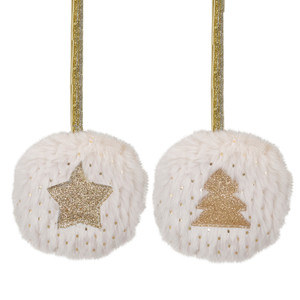 Star and Christmas Tree Disc Ornaments - 3.5" - Cream and Beige - Set of 2