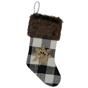 18-Inch Black and White Buffalo Plaid Burlap Reindeer Christmas Stocking