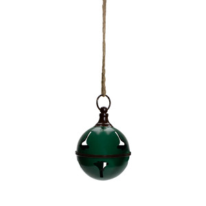 Metal Jingle Bell Hanging Christmas Decoration - 5" - Green