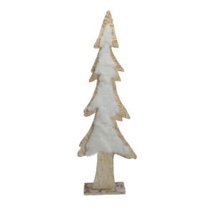 Snowy Wooden Tree Christmas Decoration - 14.5" - Beige and White