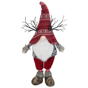 LED Lighted Nordic Hat Standing Santa Christmas Gnome with Antlers - 30" - Red