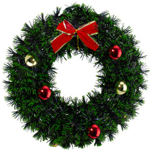 17-Inch Green Tinsel Artificial Christmas Wreath with Bow - Unlit