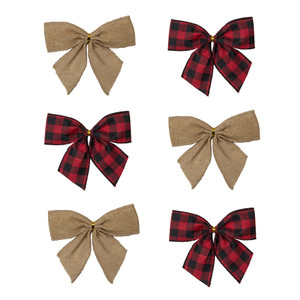 Buffalo Plaid and Burlap 2-Loop Christmas Bow Decorations - 5.5" - Pack of 6