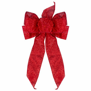 Glittered 6-Loop Christmas Bow Decoration - 9" x 14" - Red