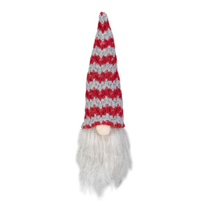 8" Lighted Red and Gray Knit Gnome Head Christmas Ornament