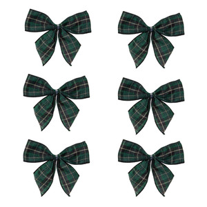 2-Loop Christmas Bow Decorations - 5.5" - Green and Black - Pack of 6