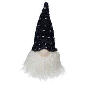 LED Lighted Polka Dot Knit Hat Gnome Christmas Decoration - 10" - Black and White