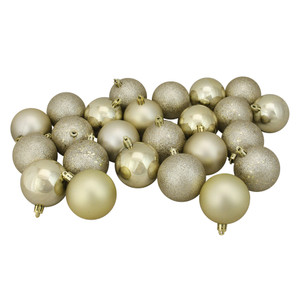 24ct Champagne Gold Shatterproof 4-Finish Christmas Ball Ornaments 2.5" (60mm)