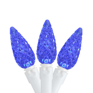 70 Count Blue LED C6 Faceted Christmas Lights, 22.5 ft White Wire