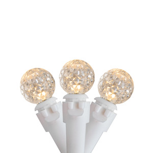 50 Count Warm White LED G12 Berry Mini Christmas Lights, 15.9 ft White Wire