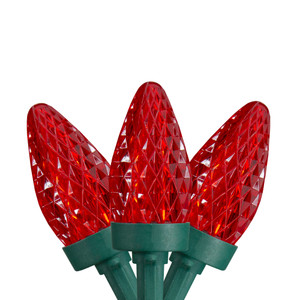 50ct Red LED C7 Faceted Christmas Lights, 21ft Green Wire