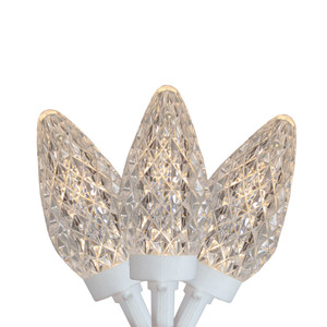 100 Count Warm White LED Faceted C9 Christmas Lights - 41 ft White Wire