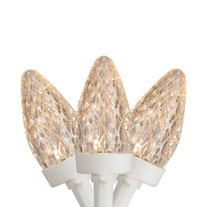 50 Count Warm White LED C7 Faceted Christmas Lights, 20.25 ft White Wire