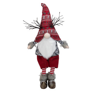LED Lighted Antlers Fair Isle Sitting Gnome Christmas Figure - 30" - Red and Gray