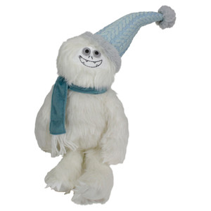 Plush Sitting Yeti  with Knitted Hat Christmas Figure - 22" - White and Blue