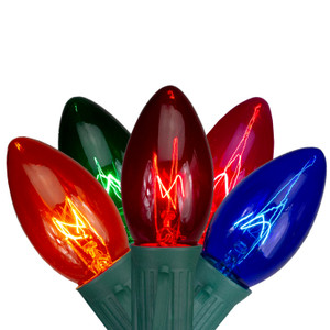 25-Count Multi-Color Transparent C9 Christmas Light Set, 24ft Green Wire - NORTHLIGHT C42G8211