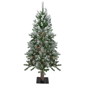 4ft Pre-Lit Flocked Alpine Artificial Christmas Tree, Clear Lights