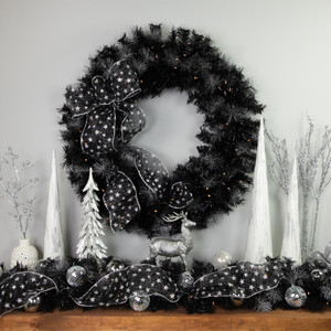 Pre-Lit Battery Operated Black Bristle Christmas Wreath - 36" - Warm White LED Lights