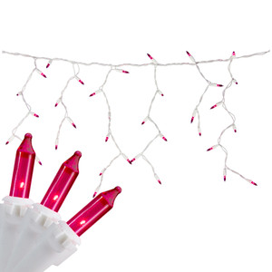 100 Count Pink Mini Icicle Christmas Lights - 3.5 ft White Wire