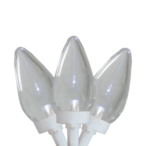 25 Count Pure White LED C7 Christmas Lights, 16 ft White Wire