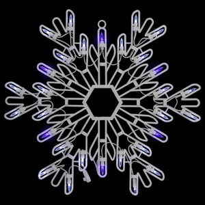 LED Lighted Snowflake Window Silhouette Christmas Decoration - 16" - Pure White and Blue