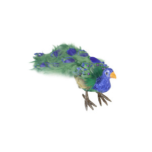 Standing Peacock Tail Feathers Christmas Decoration - 13" - Green and Blue