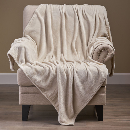 Beige Contemporary Solid Flannel Throw Blanket 50" x 60"