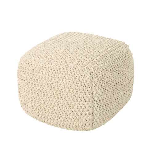 20.5" Beige Contemporary Knitted Square Pouf Ottoman