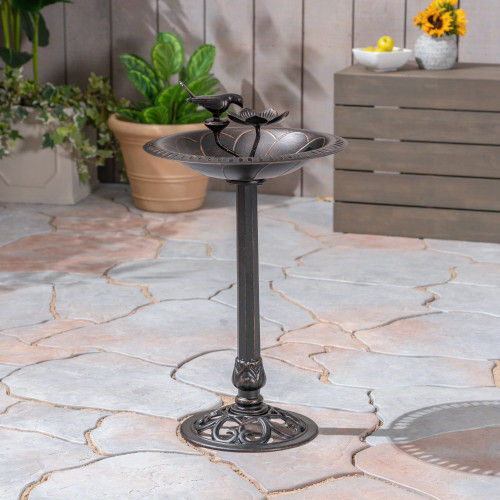 33.5" Copper Brown Vintage Outdoor Bird Bath with Pedestal