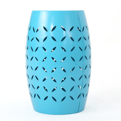17.75" Blue Lace Cutout Outdoor Patio Accent Side Table