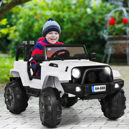 Costway 12V Kids Ride On Truck Car w/ Remote Control MP3 Music LED Lights BlackPinkWhite - TY325957WH+