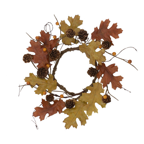 Set of 4 Fall Oak Brown and Pine Cone Candle Ring