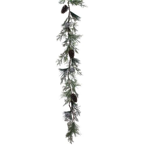 96" Frosty White Berry with Bell and Brown Pine Long Garland