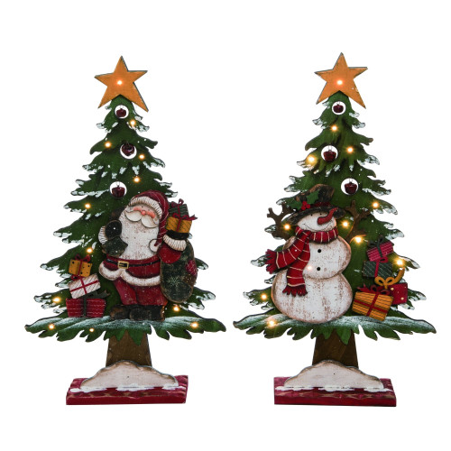 Set of 2 Green and White Pre-Lit Tree Christmas Decors 21"