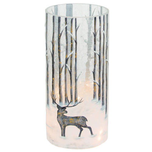 10" White and Brown Pre-Lit Crackled Reindeer Vase Christmas Tabletop Decor
