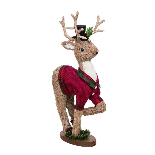 18" Brown and Red Christmas Dapper Deer Decor