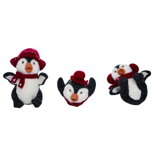 Set of 3 Black and White Playful Penguin Christmas Figurines 11"